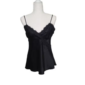 Women's Black Silk & Lace Tank Top Camisole